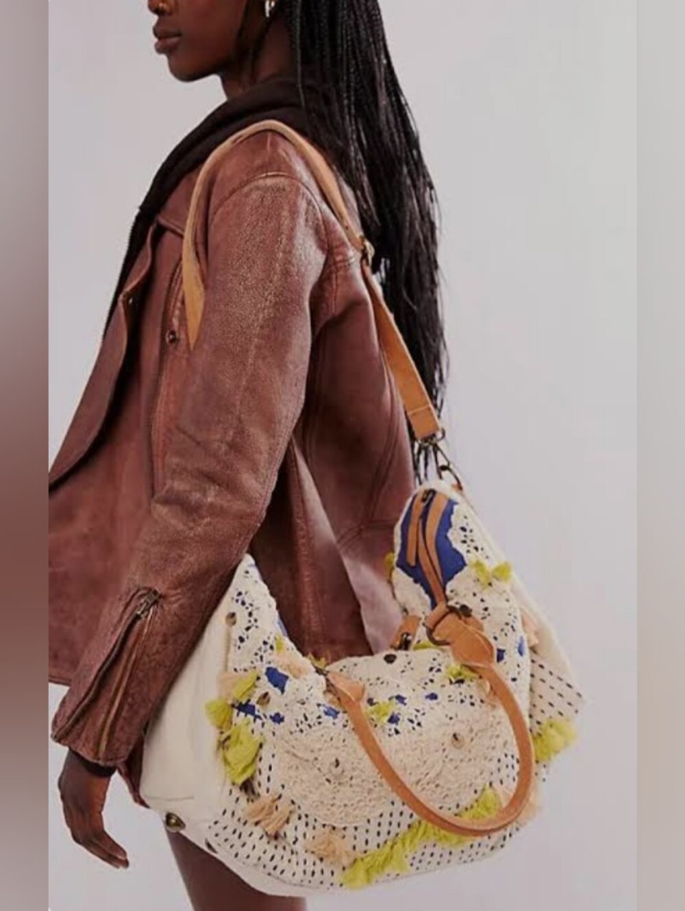 Free People Silent Mode Handcrafted Boho Crochet Weekender Duffle Bag NWT